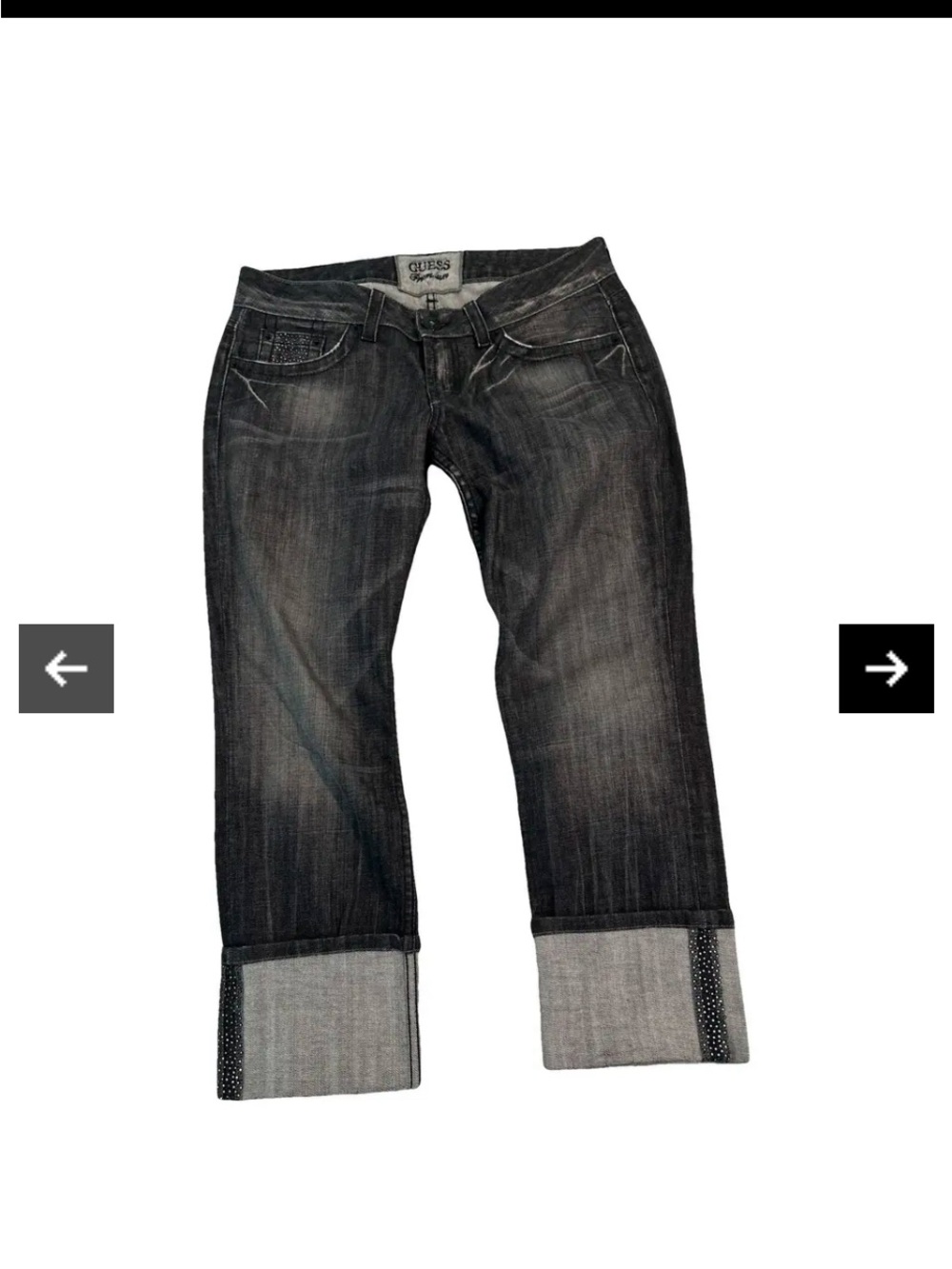 Guess Premium Low Rise straight leg washed black rhinestone embellished jeans 30 - Picture 2 of 13